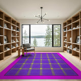 Purple Gold Geometric Grid Area Rug