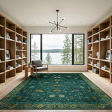 ODIKA Emerald Green Vintage Botanical Butterfly Washable Area Rug, Low Pile & Non-Slip