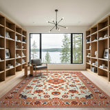 Ivory Orange Floral Persian Area Rug