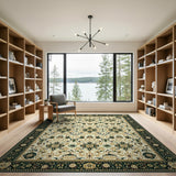 Traditional Persian Ivory Rug with Green Gold Motifs