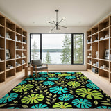 Teal Lime Monstera Leaf Area Rug