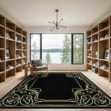Ornate Black Area Rug with Gold Art Nouveau Border