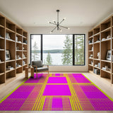 Multi-color and Patterns Vibrant Pink Yellow Geometric Grid Area Rug