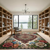 Vintage Lace Heart Rose Garden Area Rug