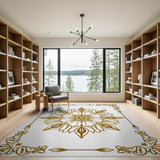 Traditional Persian Gold and Silver Ornate Gold Mandala Persian Area Rug