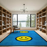Pixelated Smiley Faces Blue Area Rug