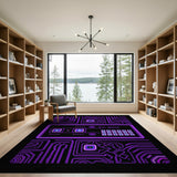 Purple Purple Neon Circuit Geometric Area Rug