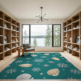 Teal Snowflake Seashell Area Rug