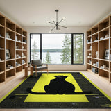 Black Cat Silhouette on Vibrant Yellow Area Rug