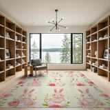 Cute Bunny Pink Rose Watercolor Area Rug