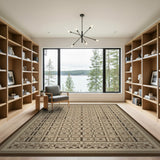 Geometric Beige Area Rug with Brown Border