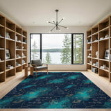 Blue and Teal Cosmic Equations Area Rug
