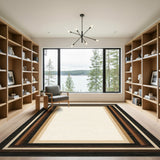 Brown Tan Striped Border Area Rug