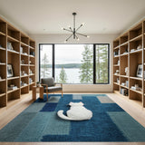 Modern Blue Teal Geometric Patchwork Area Rug