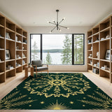 Gold Mandala Starburst Green Area Rug