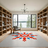 Bold Red Blue Geometric Starburst Rug