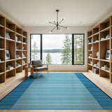 Blue Striped Area Rug with Navy Borders