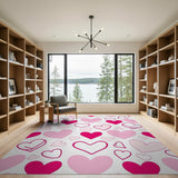 Playful Pink Hearts Kids Cartoon Area Rug