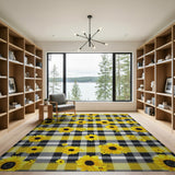 Sunflower Gingham Yellow Black Check Area Rug