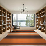 Modern Orange and Black Striped Washable Area Rug - Low Pile, Non-Slip & Pet Friendly