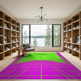 Neon Grid Corridor Area Rug in Green Pink