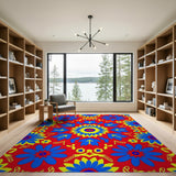 Vibrant Red Blue Floral Area Rug
