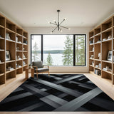 Sleek Geometric Black White Area Rug