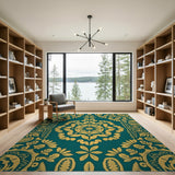 Teal and Gold Traditional Persian Area Rug