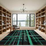 Teal Black Geometric Grid Area Rug
