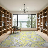 ODIKA Washable Low Pile Ornate Scroll Area Rug, Non-Slip & Pet Friendly, Yellow/White