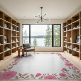 Pink Pink Rose Floral Border Area Rug