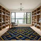 Navy Gold Geometric Lattice Area Rug
