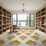 Gold Ornate Damask Floral Area Rug