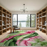 Multi-color and Patterns Fluid Green Pink Abstract Area Rug