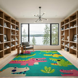 Playful Cartoon Crocodile Kids Area Rug