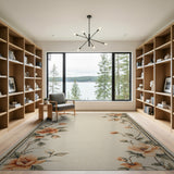 Peach Blossom Floral Beige Runner Rug