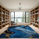 Navy Blue Gold Vein Abstract Area Rug