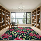 Pink Swirl Roses Floral Area Rug