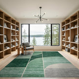 Green Geometric Curve Panel Area Rug