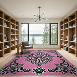 Pink Black Ornate Damask Area Rug