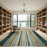 Emerald Green Gold Striped Velvet Area Rug