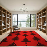 Bold Red Pine Tree Silhouette Area Rug
