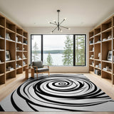 Geometric Modern Black and White Hypnotic Black White Spiral Area Rug