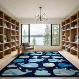 Cute Cartoon Whale Navy Area Rug