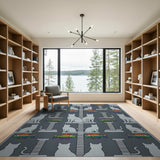 Cat and Rainbow Fish Kids Cartoon Area Rug