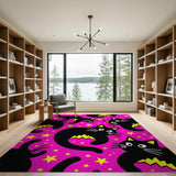 Playful Black Cats Yellow Stars Pink Rug