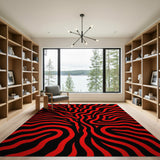 Red Bold Red Black Wavy Abstract Area Rug