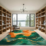 Emerald Teal Marble Gold Area Rug