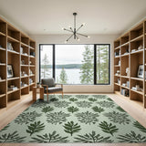Green Mint Green Fern Leaf Pattern Area Rug