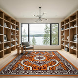 Vintage Orange Damask Floral Area Rug